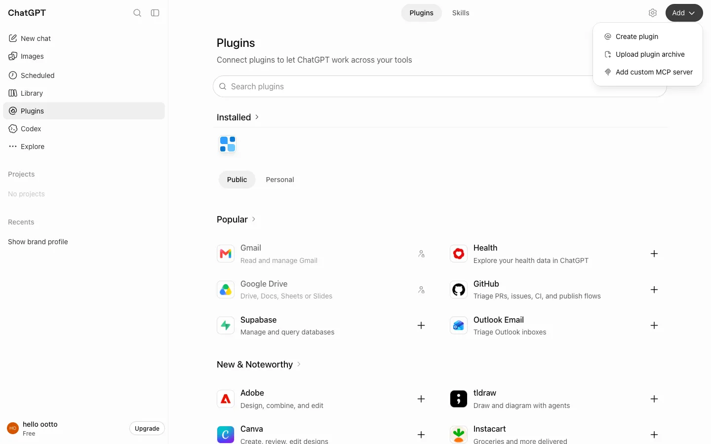 The Add menu with Add custom MCP server