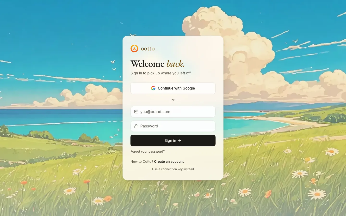 Ootto's Welcome back sign in page